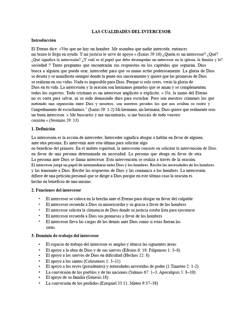 Cualidades Esenciales del Intercesor | PDF | Intercesión | Oración