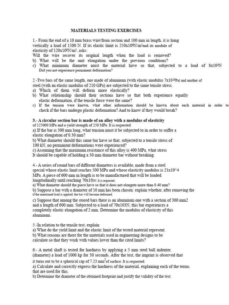 Materials Testing Exercises and Analysis | PDF | Deformation ...