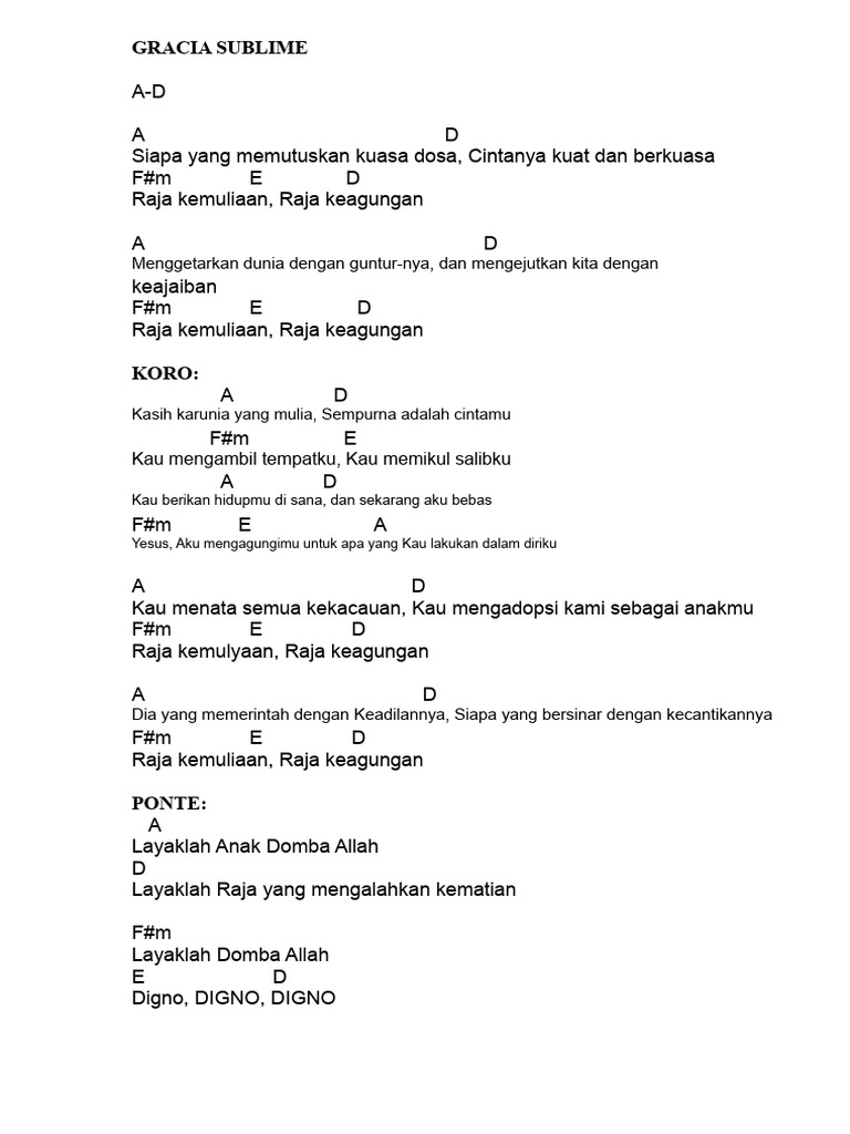 Lirik Lagu Gracia Sublime: Raja Kemuliaan | PDF