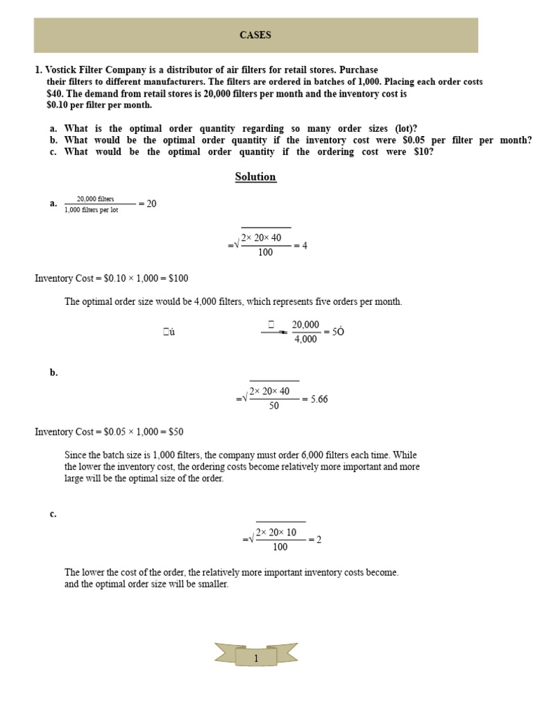 Optimal Order Quantity Calculations | PDF | Inventory | Business Economics
