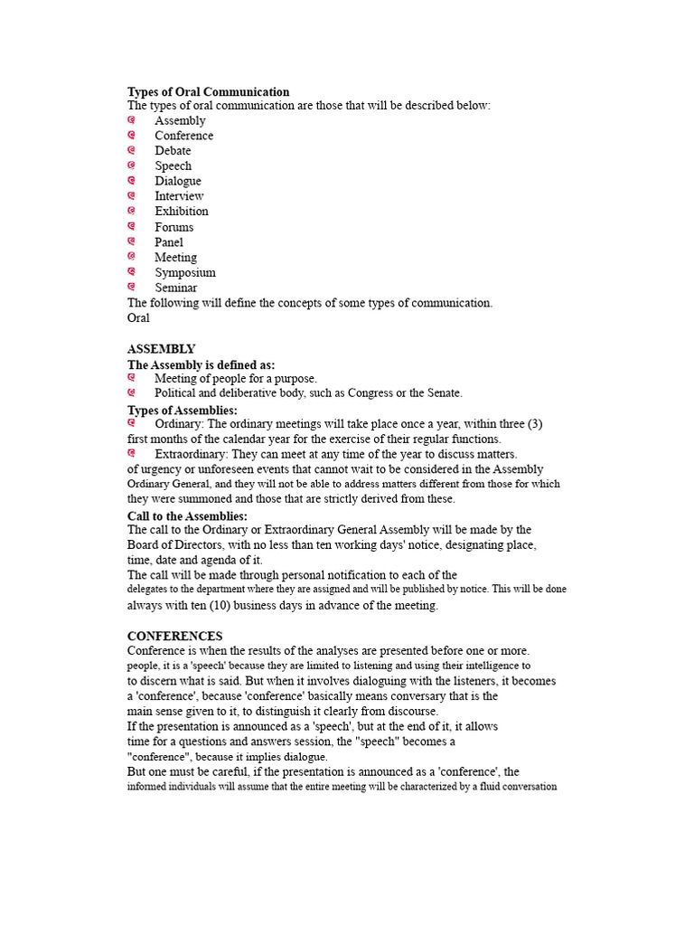 Types of Oral Communication Explained | PDF | Job Interview | Interview