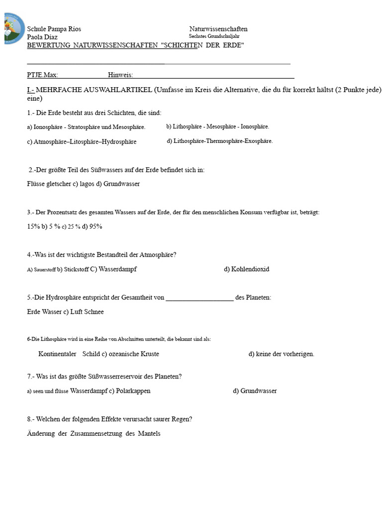 TEST DER WISSENSCHAFTEN - SCHICHTEN DER ERDE - Kopie | PDF