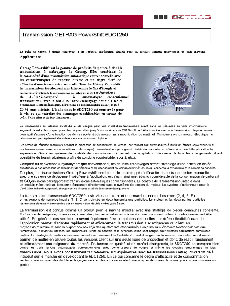 Transmission GETRAG 6DCT250: Efficacité et Flexibilité | PDF ...