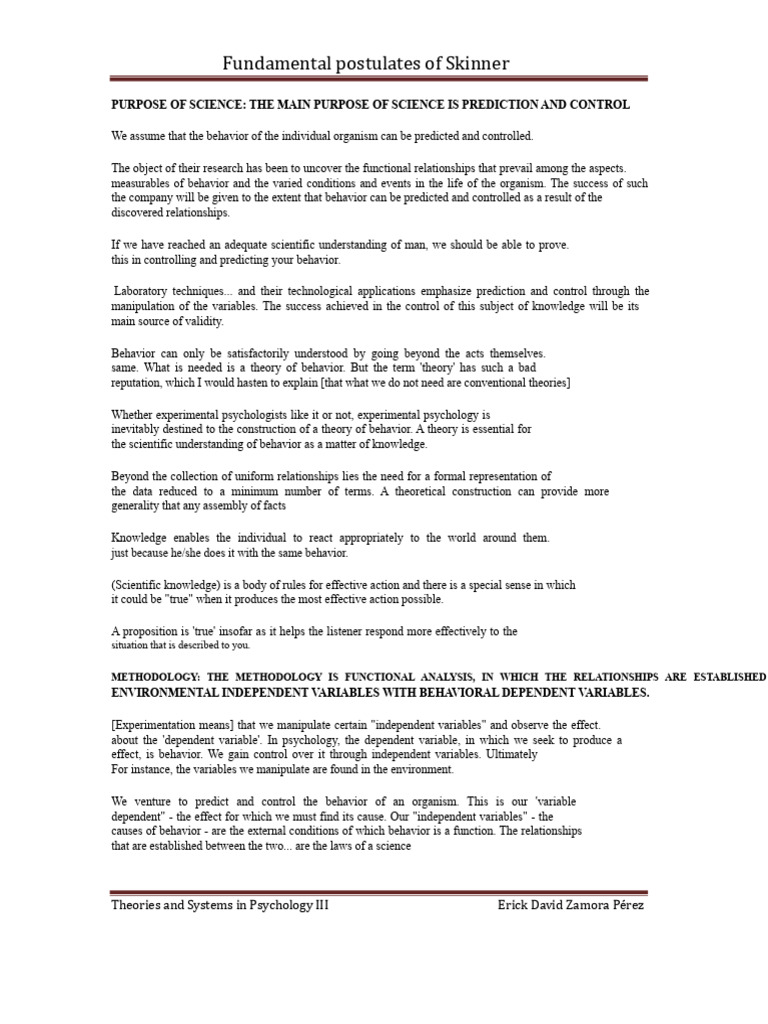 Skinner's Fundamental Postulates of Behavior | PDF | Psychology | Science