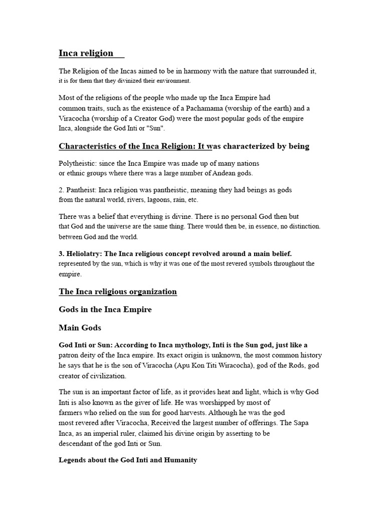 Inca Polytheism and Major Deities | PDF | Deities | Conceptions Of God