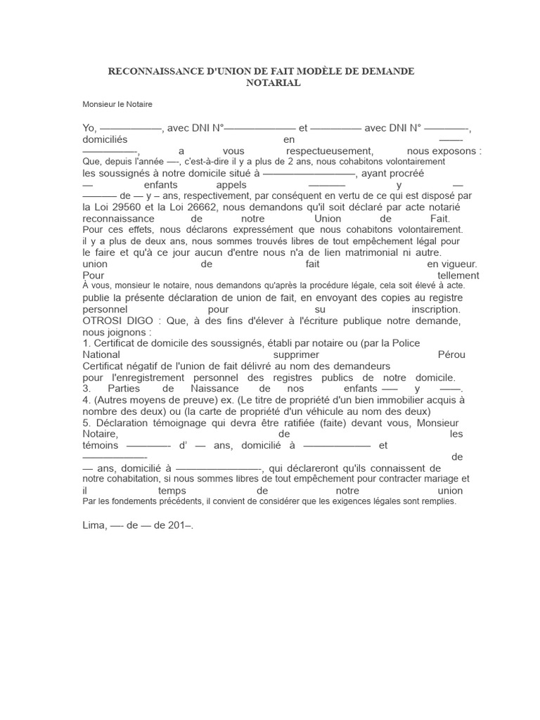 Demande de reconnaissance d'union de fait | PDF