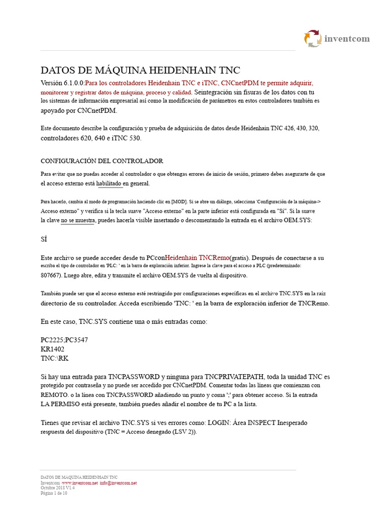 Datos de Máquina Heidenhain TNC | PDF | Protocolos de red | Redes de ...