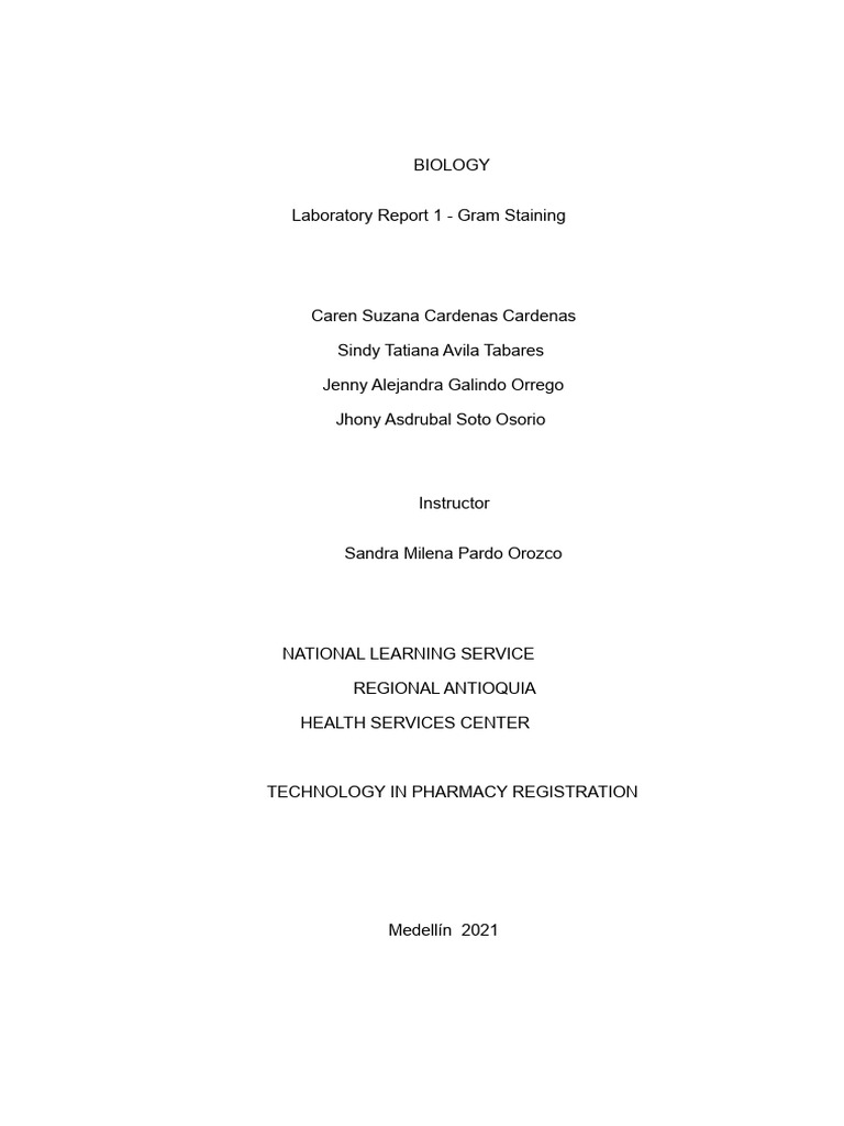 Gram Staining Laboratory Report | PDF | Staining | Gram Positive Bacteria