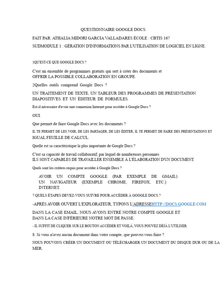 Questionnaire sur Google Docs | PDF | Feuille de calcul | Informatique