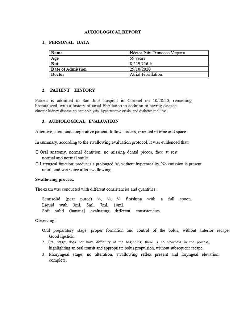 Audiological Report: Swallowing Evaluation | PDF | Diseases And ...
