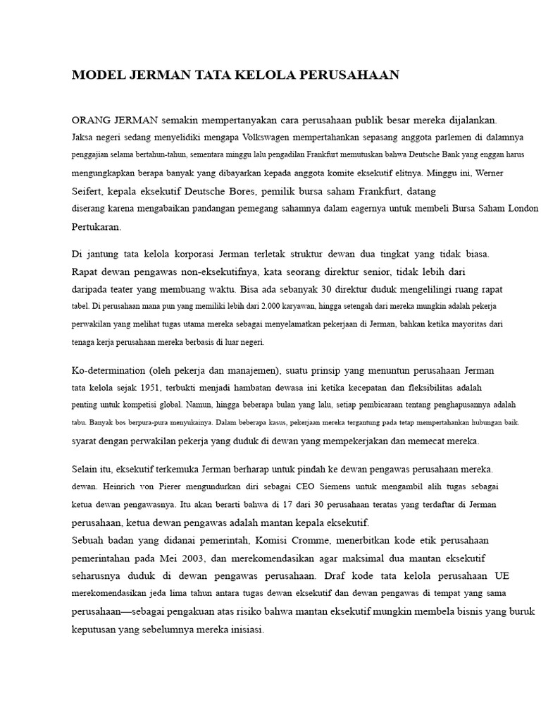 Model Jerman tentang Tata Kelola Perusahaan | PDF