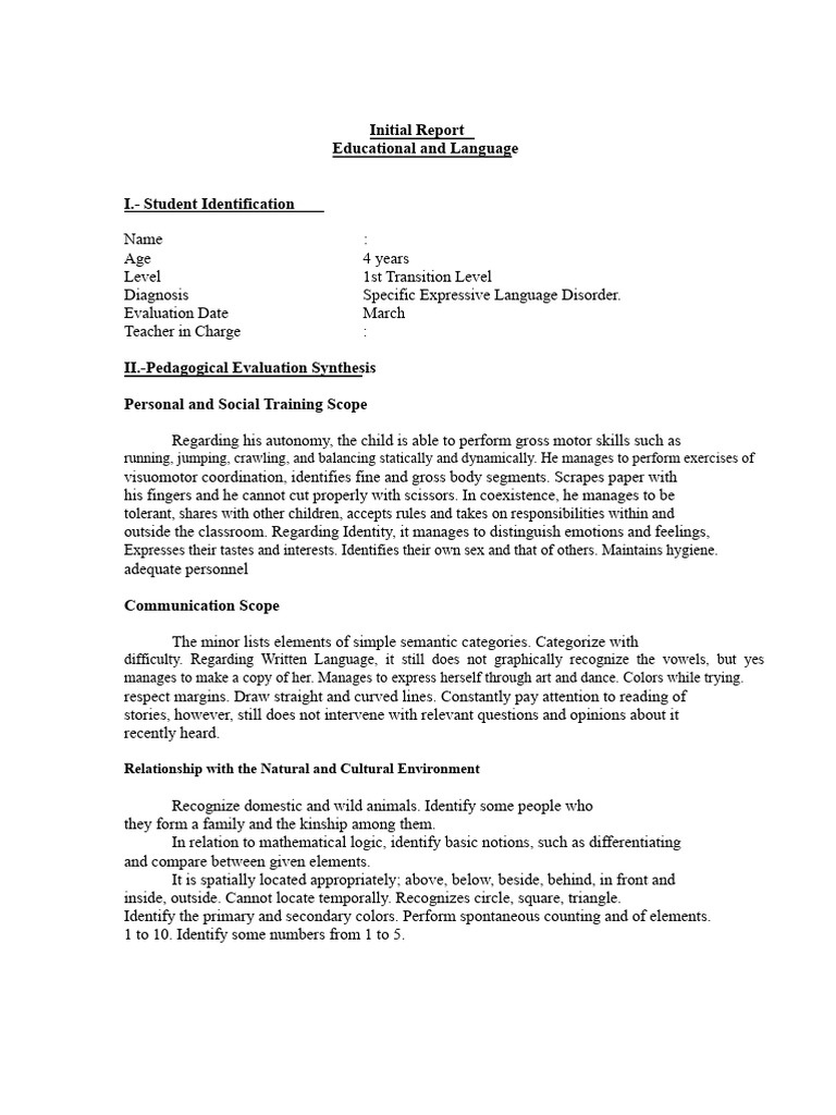 Language Evaluation Report for 4-Year-Old | PDF | Syllable | Word