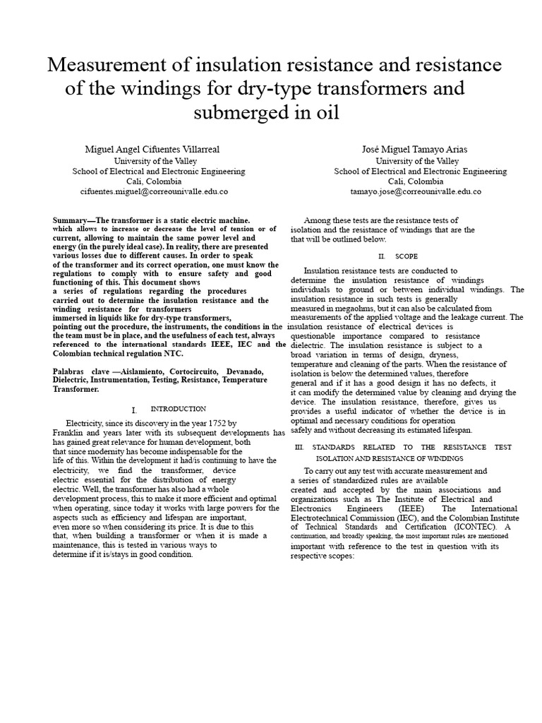 Winding Resistance Test Standards for Transformers | PDF | Transformer ...