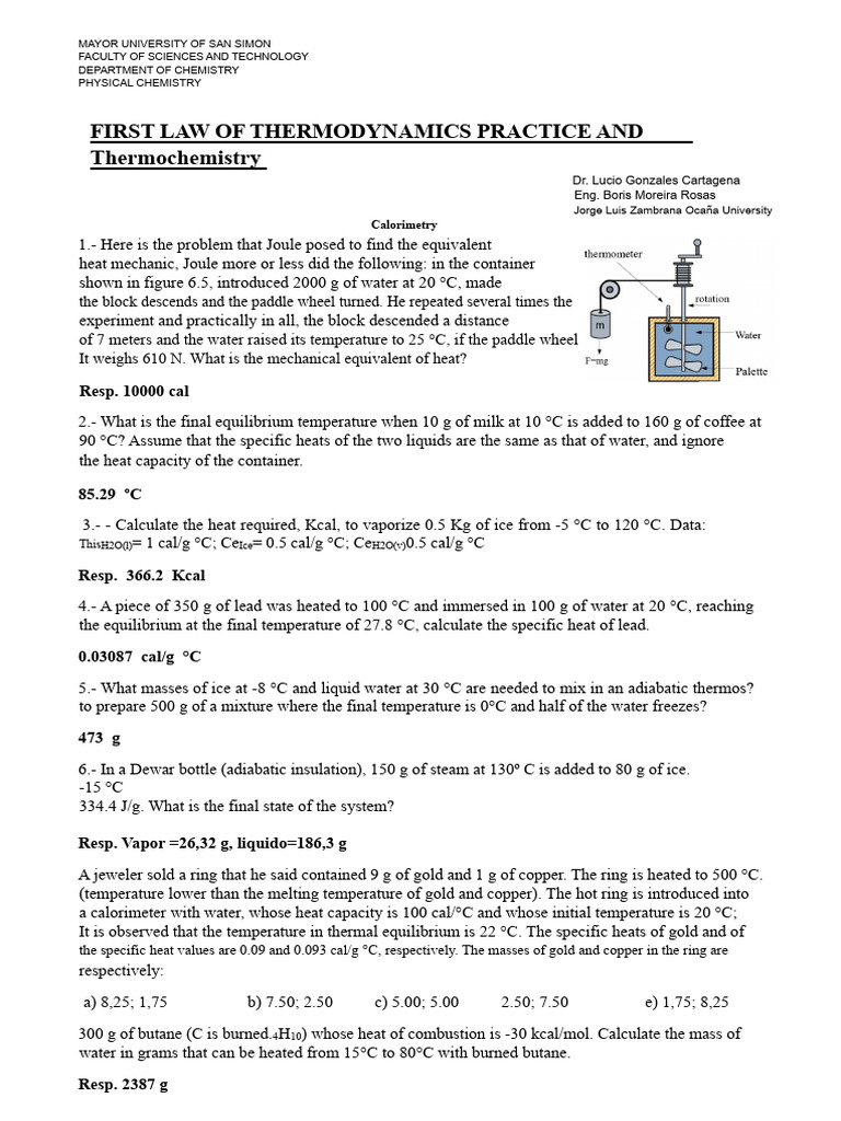 Physical Chemistry Thermodynamics Practice Winter | PDF | Gases | Heat