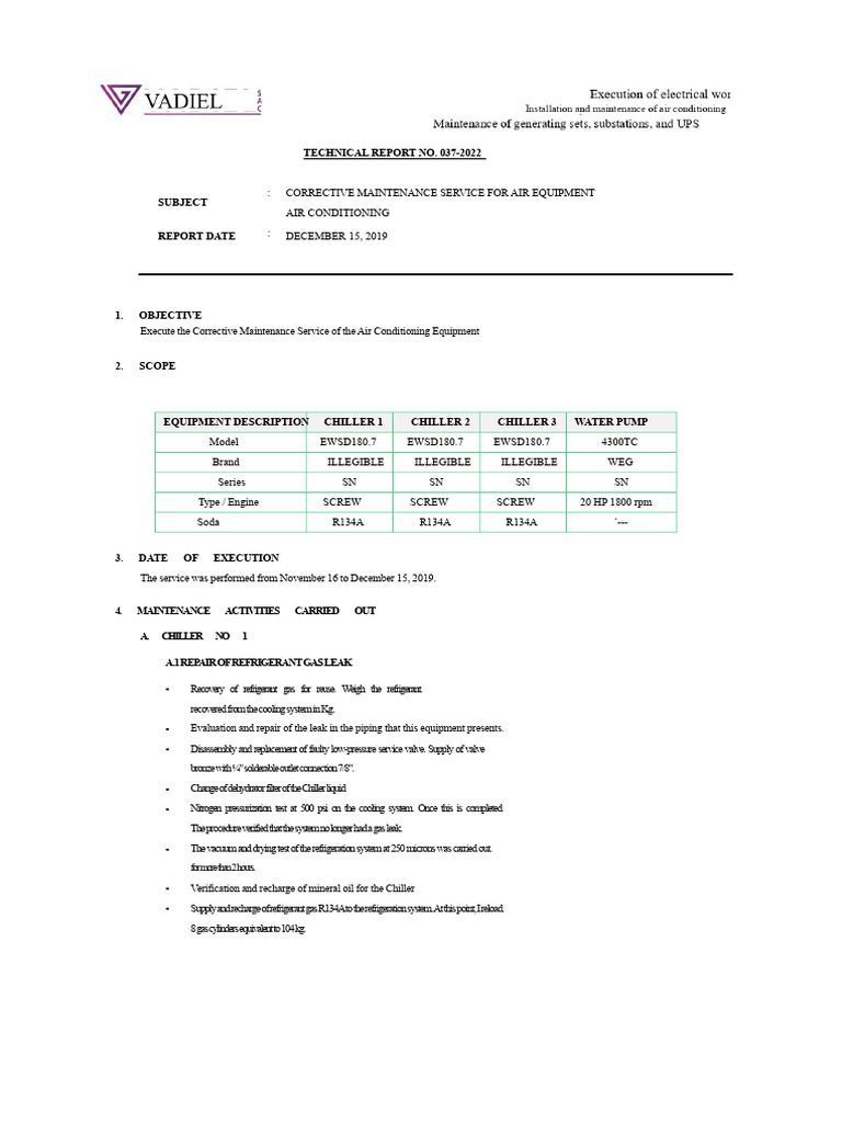 Air Conditioning Maintenance Report 2019 | PDF | Leak | Pump