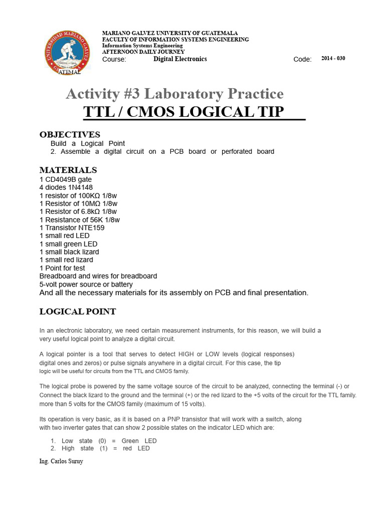 TTL/CMOS Logical Probe Assembly Guide | PDF | Logic Gate | Cmos