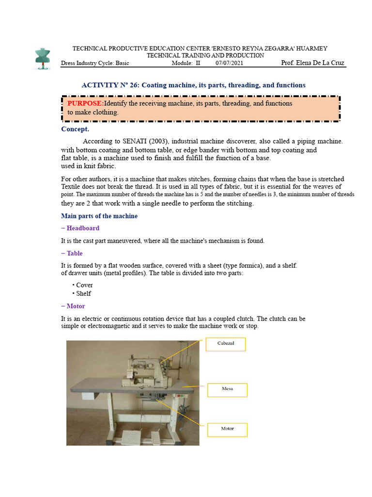 Act. 26 Coating Machine Parts, Threading, Functions | PDF | Sewing ...