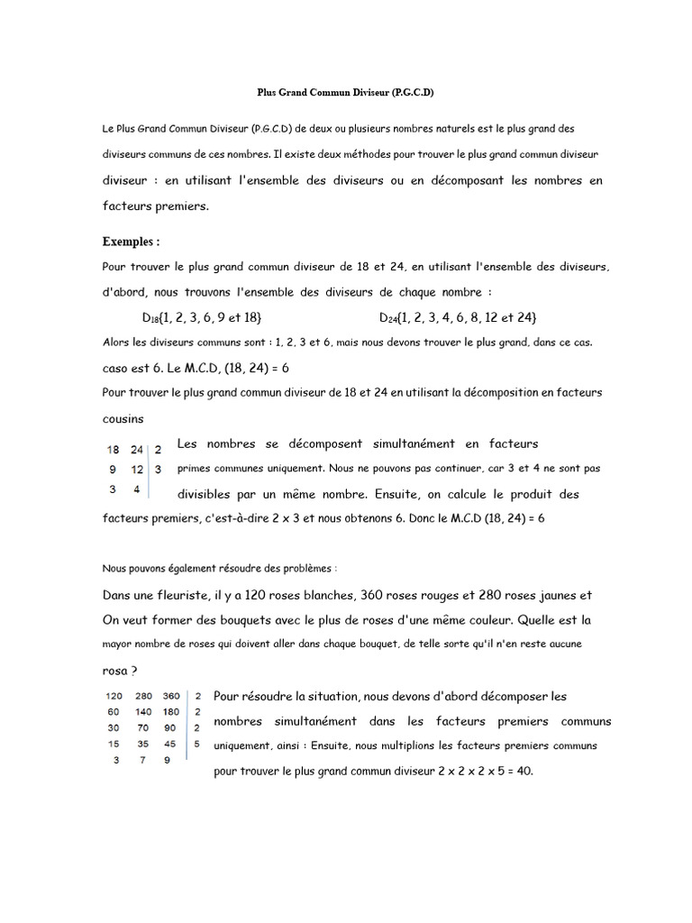Calcul du PGCD en Mathématiques | PDF | Mathématiques discrètes ...