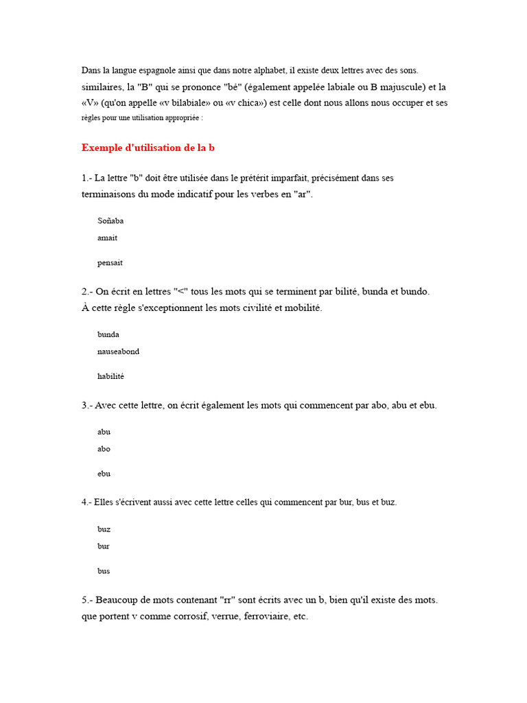 Règles d'utilisation de la lettre B | PDF | Orthographie | Langues en ...