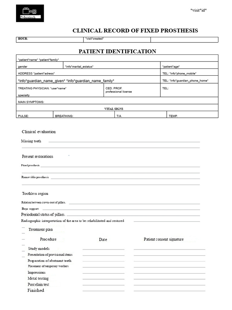 Clinical Record for Fixed Prosthesis | PDF