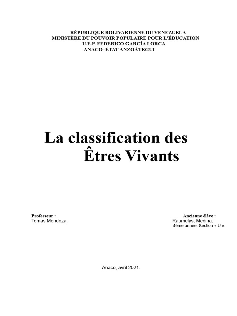 Classification des Êtres Vivants et Nomenclature | PDF | Prokaryota ...