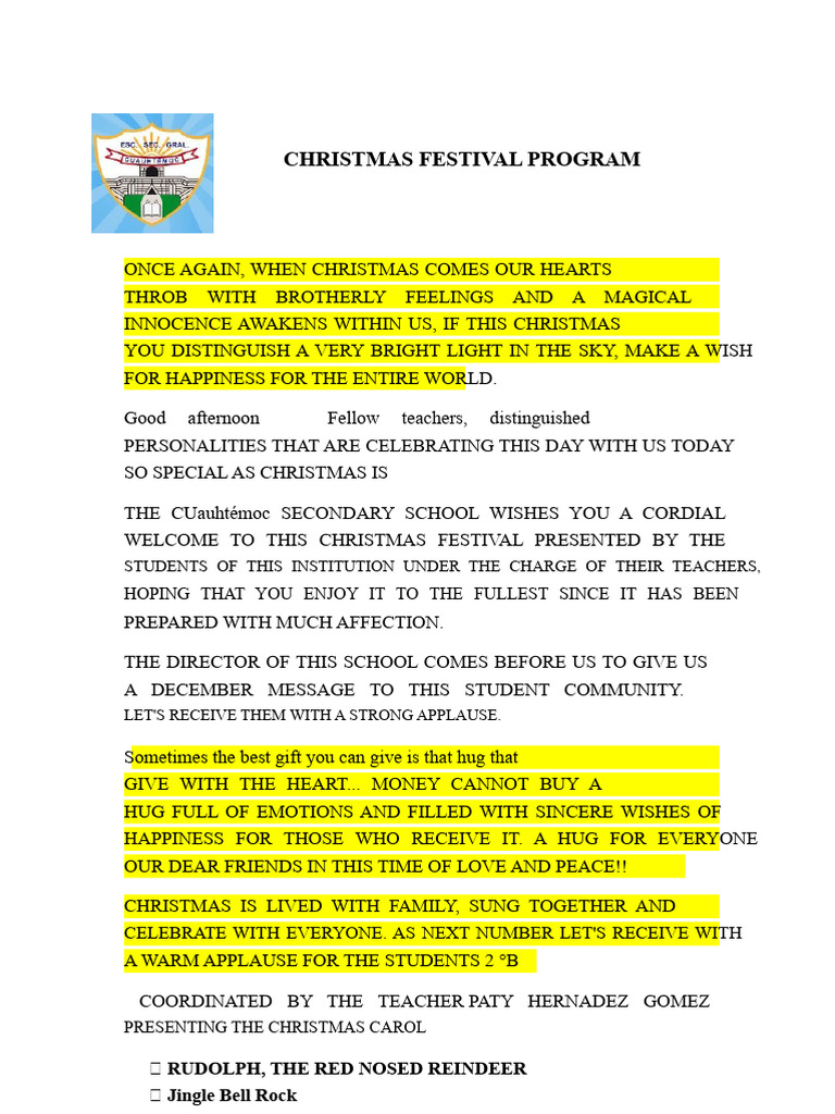 Cuauhtémoc School Christmas Festival Program | PDF | Christmas | Dances