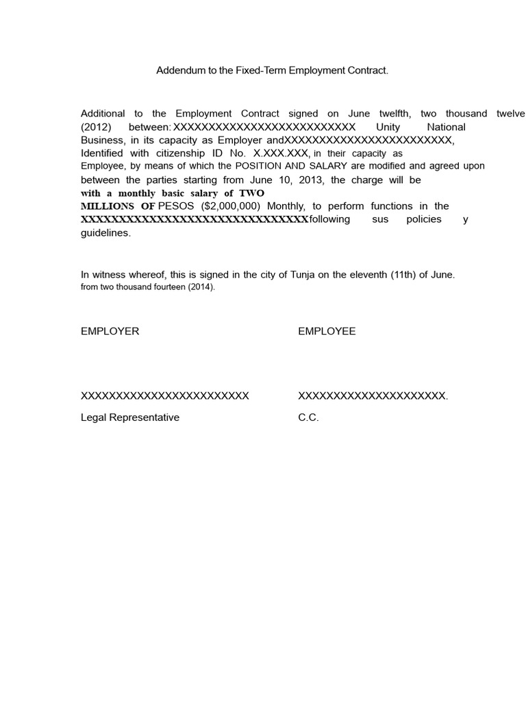 Fixed-Term Employment Contract Addendum | PDF