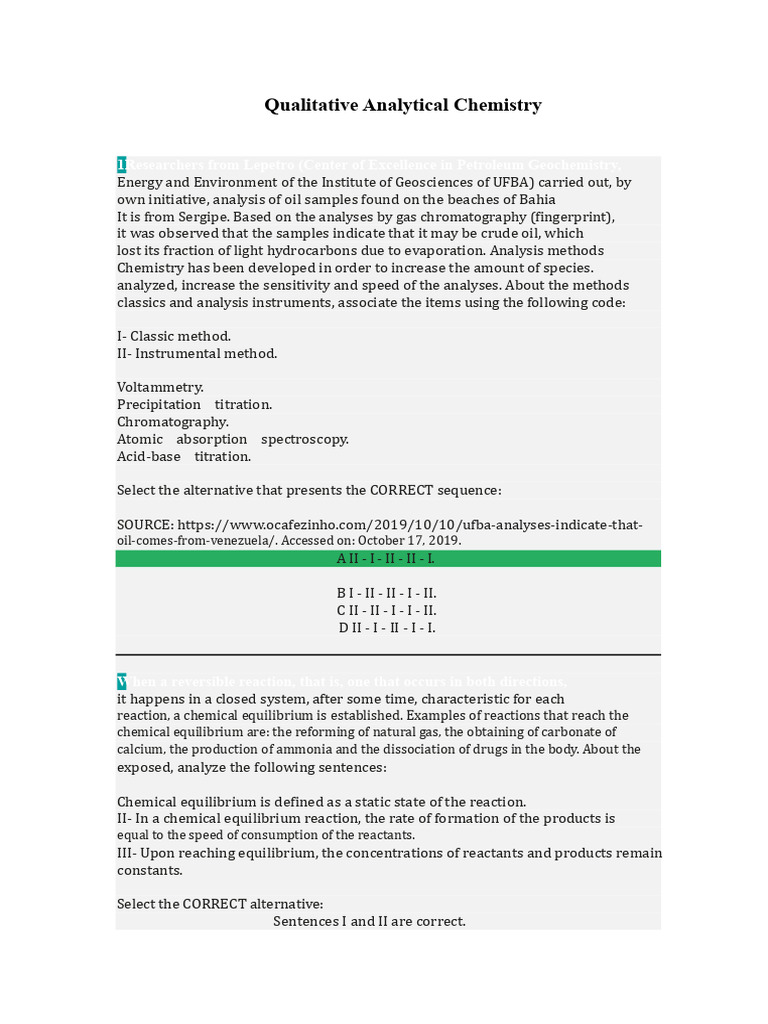 Qualitative Analysis in Chemistry Methods | PDF | Ph | Solubility