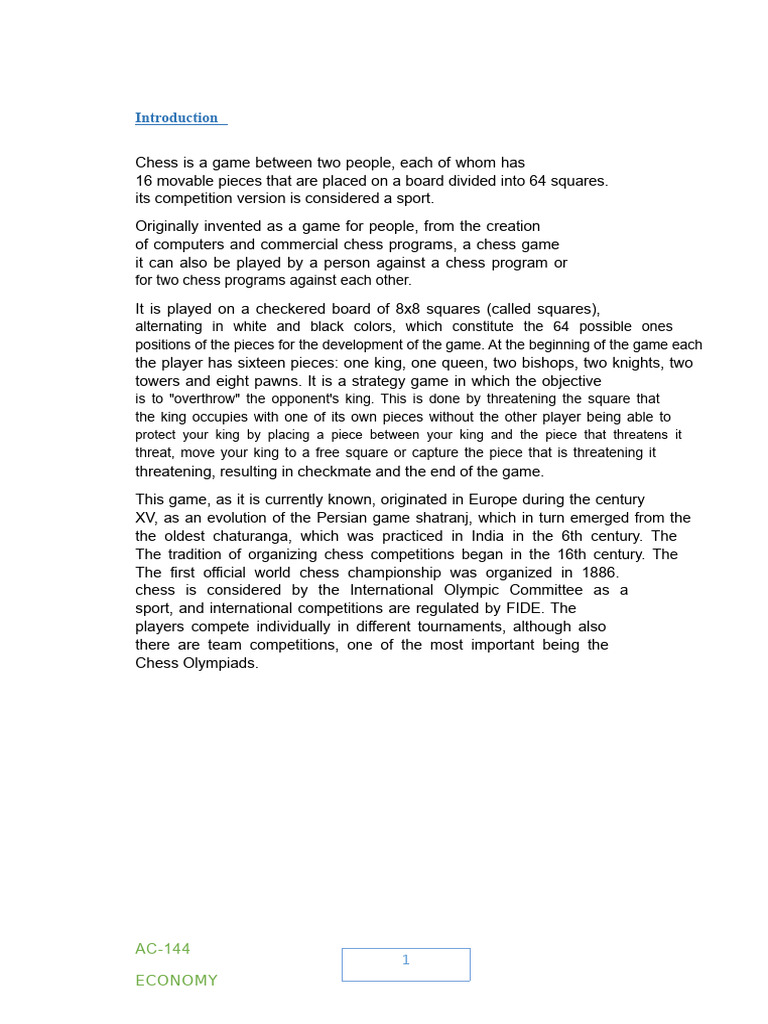 History and Rules of Chess Game | PDF | Chess | World Chess Championships