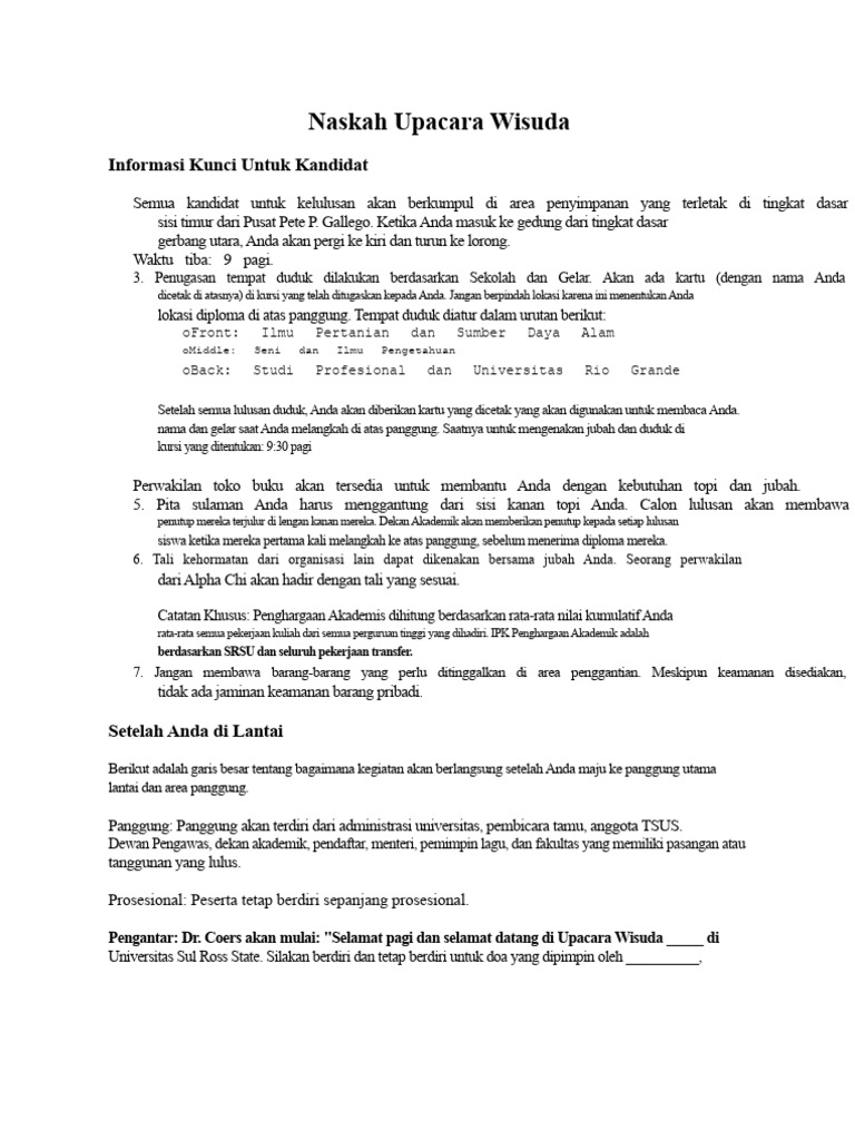 Panduan Upacara Wisuda Universitas | PDF