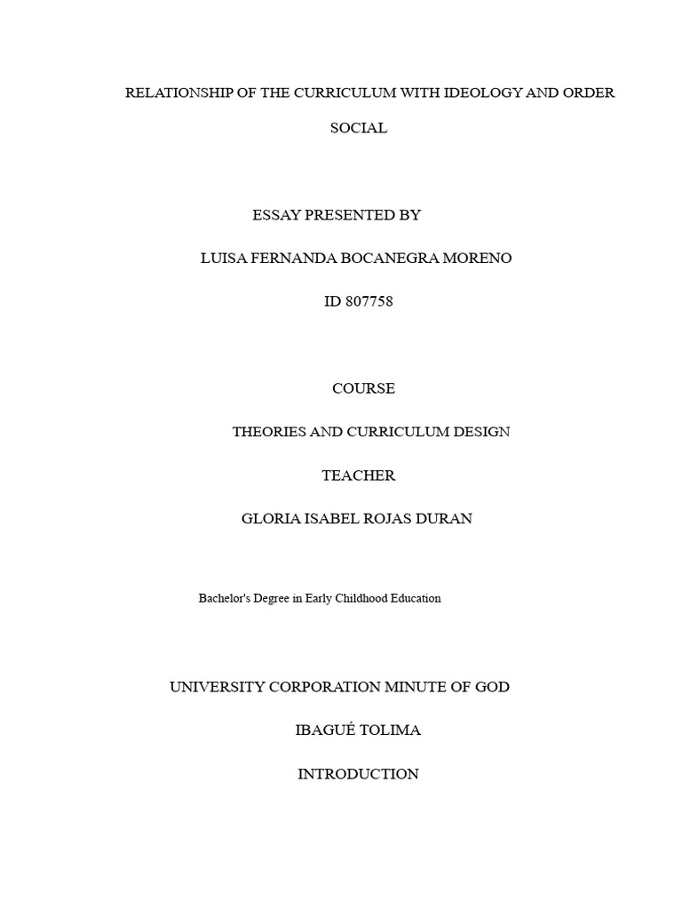 Relationship of The Curriculum With Ideology and Social Order | PDF ...