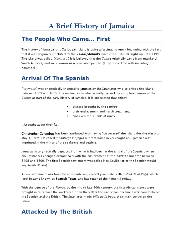 A Brief History of Jamaica2 Jamaica African Diaspora