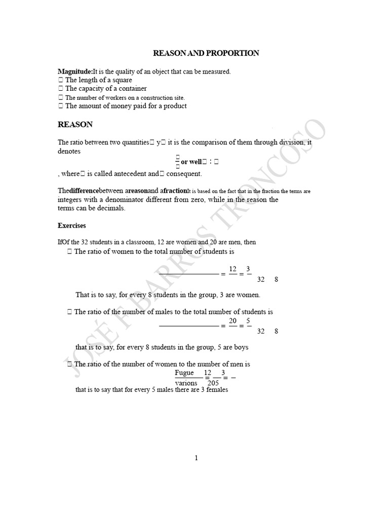 Reason and Proportion The Class | PDF | Ratio | Mathematics