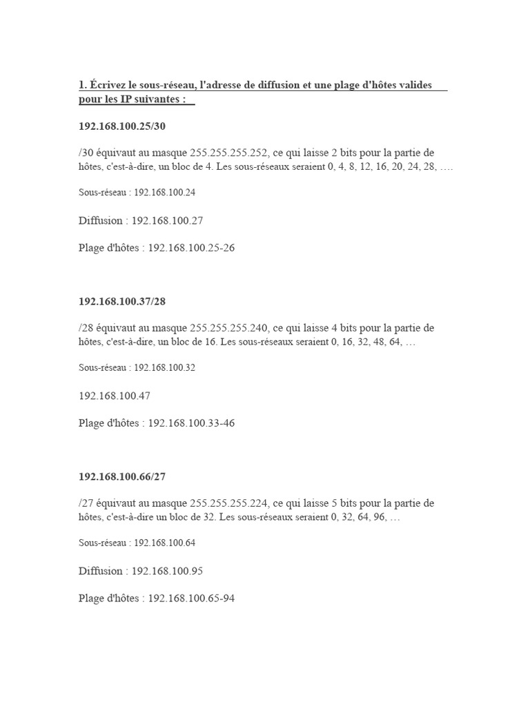 Sous-réseaux et adresses IP expliqués | PDF | Adresse IP | Standards ...