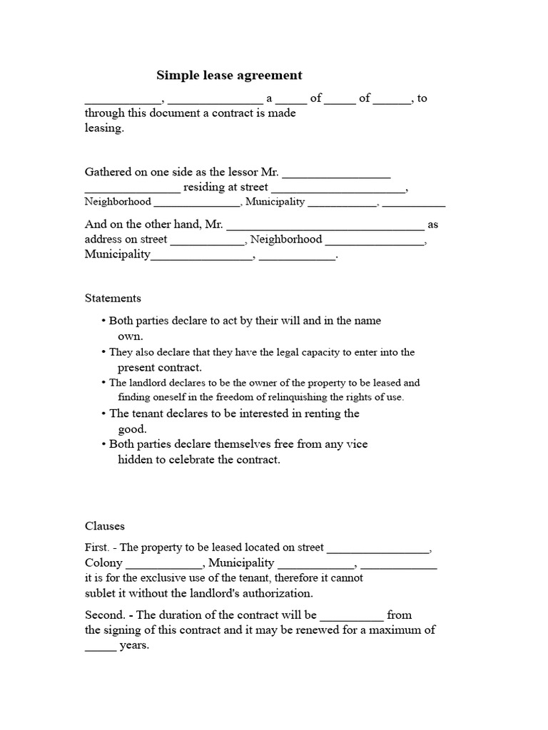 Simple Lease Agreement Format | PDF