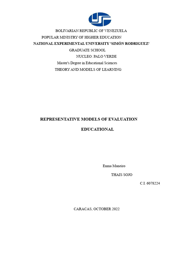 Representative Models of Educational Evaluation | PDF | Evaluation ...