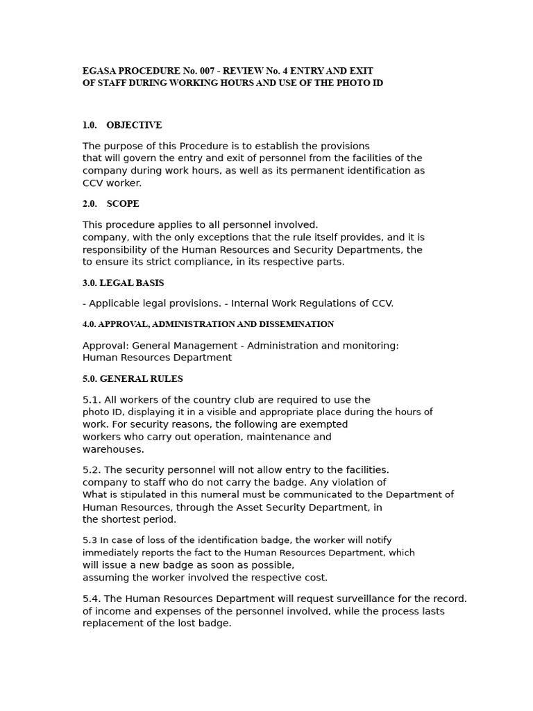 Staff Entry and Exit Procedure Guide | PDF | Identity Document | Human ...