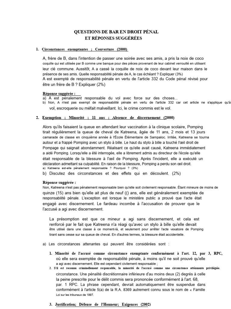 Questions de droit pénal et réponses | PDF | Crimes | Crime et violence
