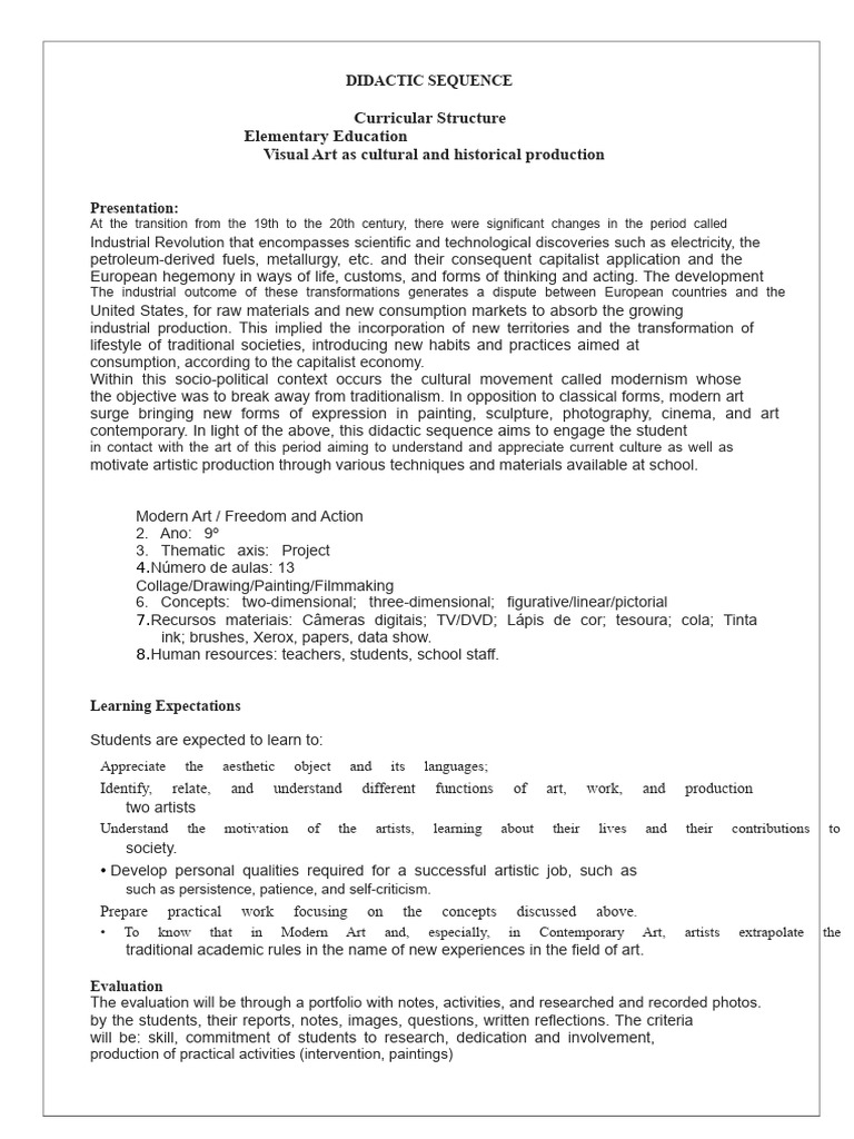 Modern Art Didactic Sequence for Students | PDF | Paintings | The Arts