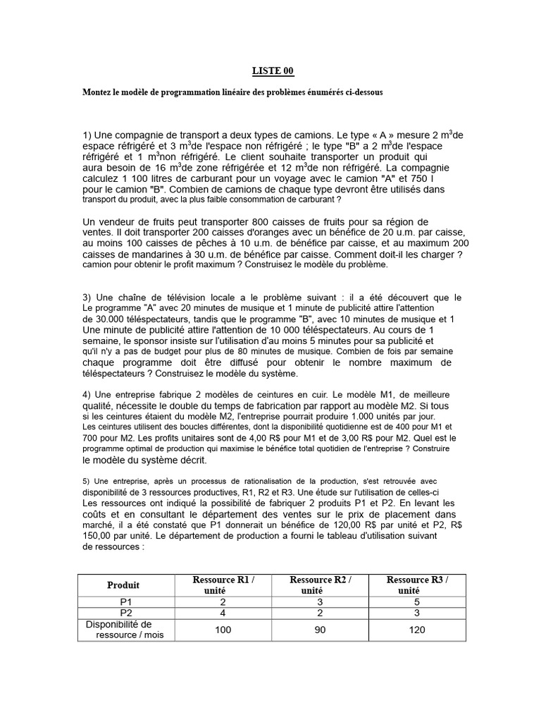 Modèles de programmation linéaire divers | PDF | Optimisation linéaire ...
