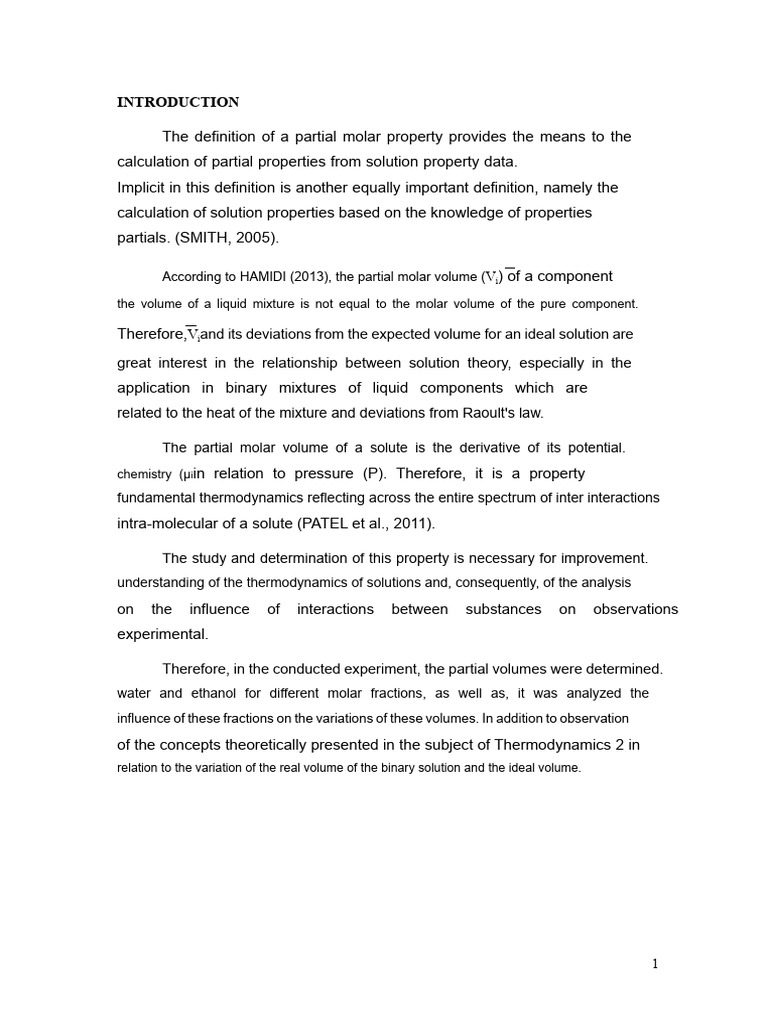 Partial Molar Volume in Ethanol-Water Solutions | PDF | Mole (Unit ...
