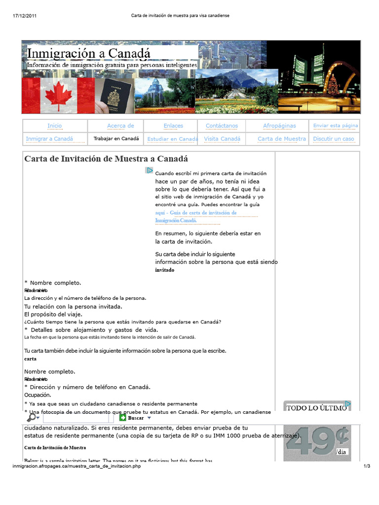 Ejemplo De Carta De Invitaci n Para Visa PDF Canad Gobierno Y 