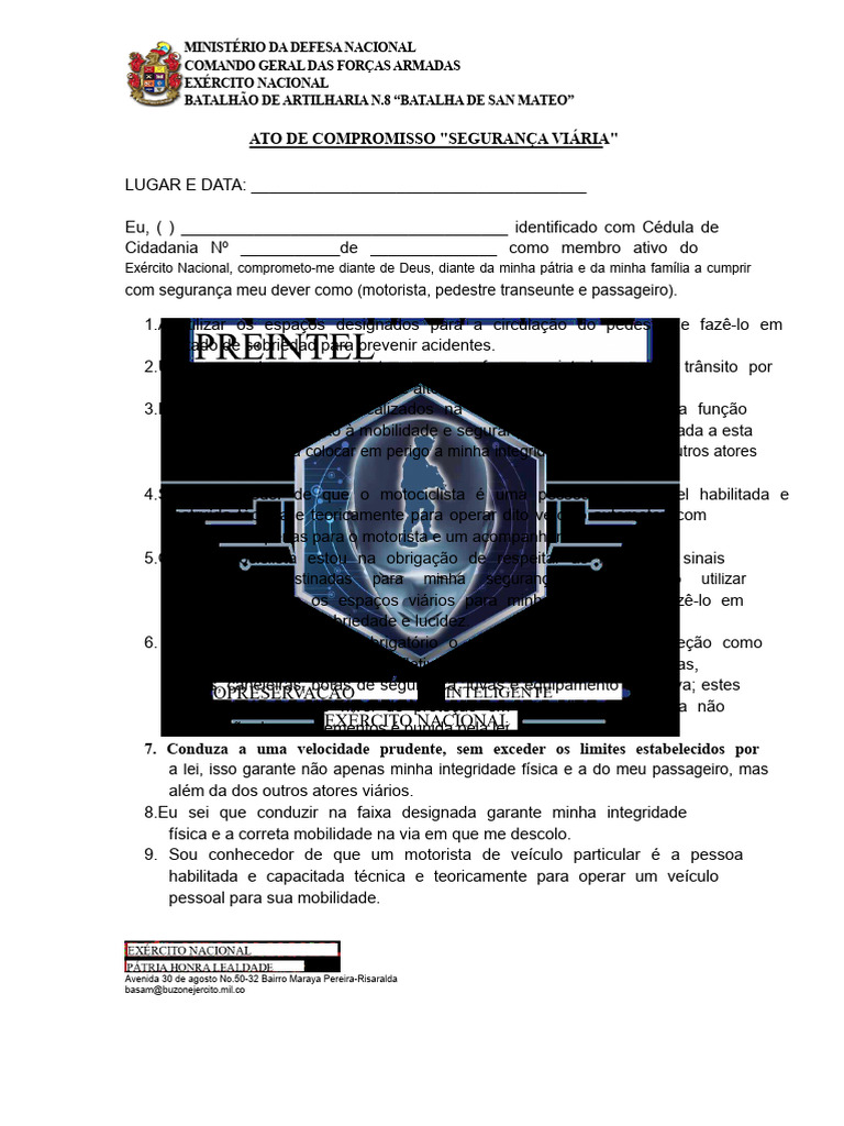 Compromisso de Segurança Viária Exército | PDF | Tráfego