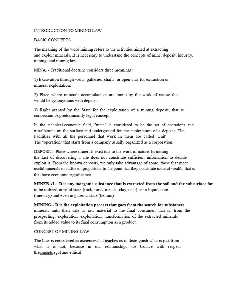 Introduction To Mining Law | PDF | Mining | Concession (Contract)