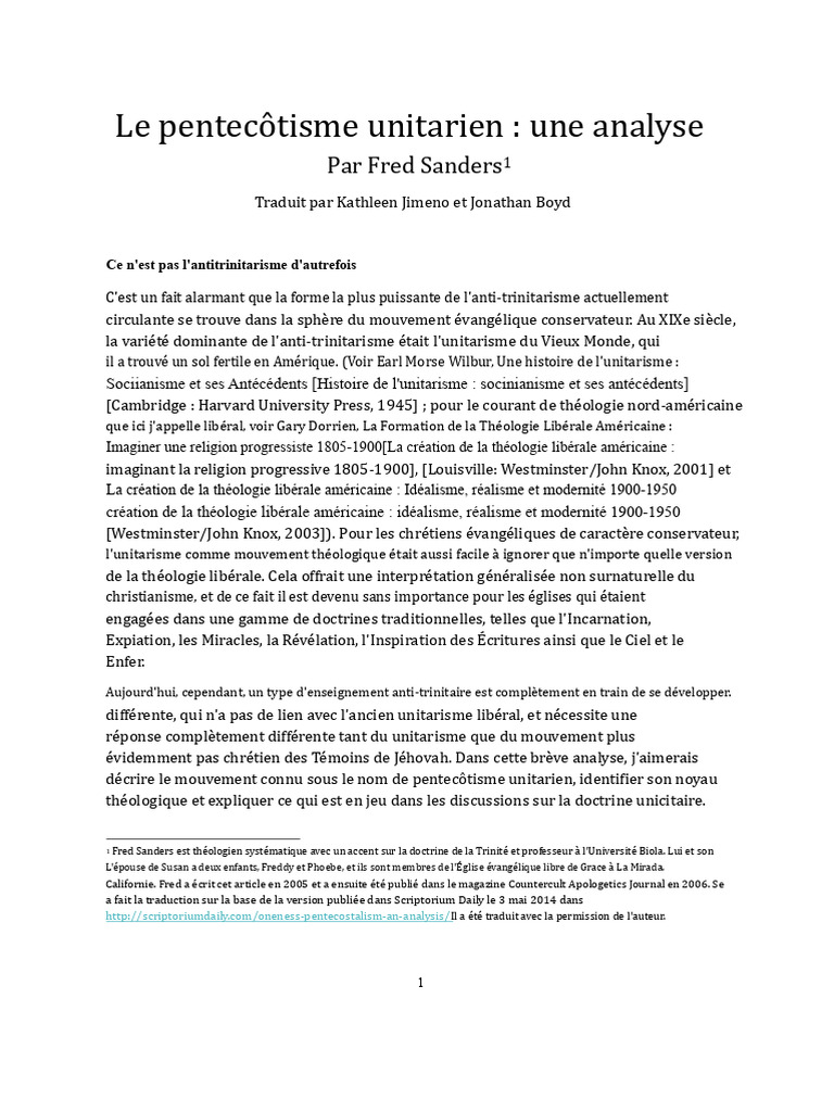 Analyse du pentecôtisme unitarien | PDF | Trinité | Logos (christianisme)