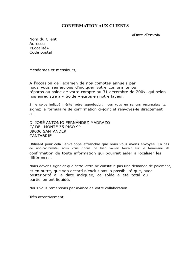 Confirmation de solde client 202x | PDF