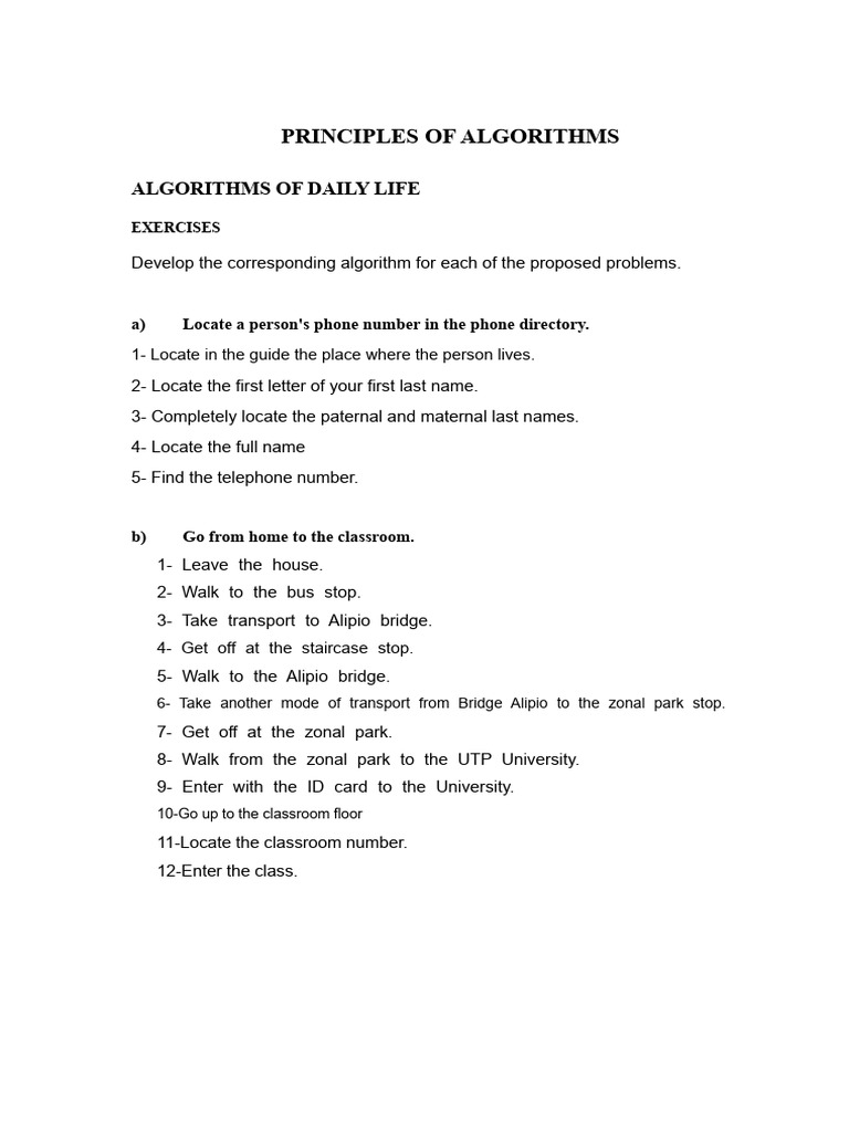 Daily Life Algorithm Exercises | PDF