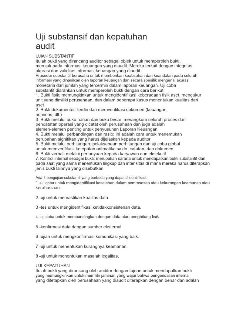 Uji Substantif dan Kepatuhan Audit | PDF