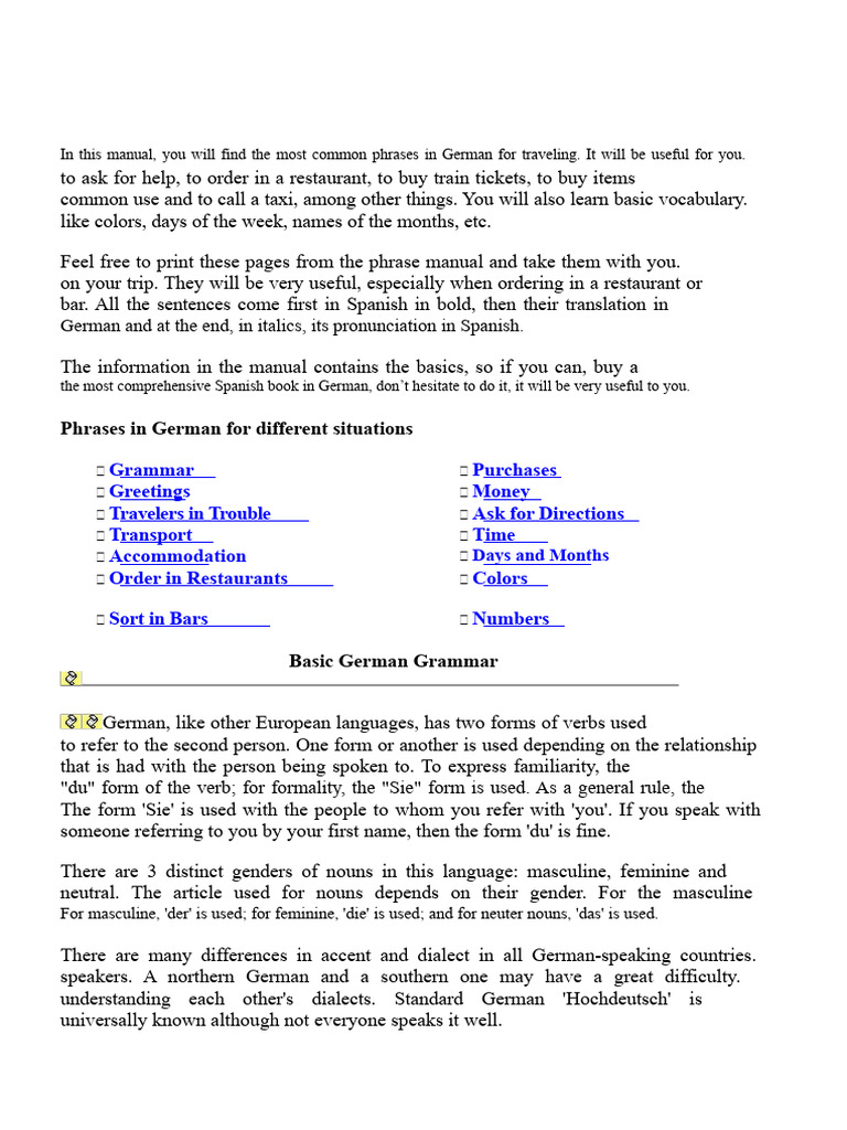 MANUAL Common Phrases in German For Traveling | PDF | German Language ...