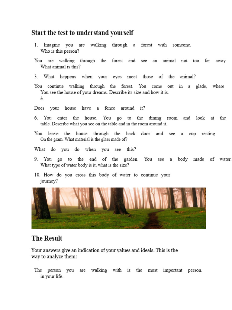 Self-Discovery Forest Test Guide | PDF | Social Psychology ...